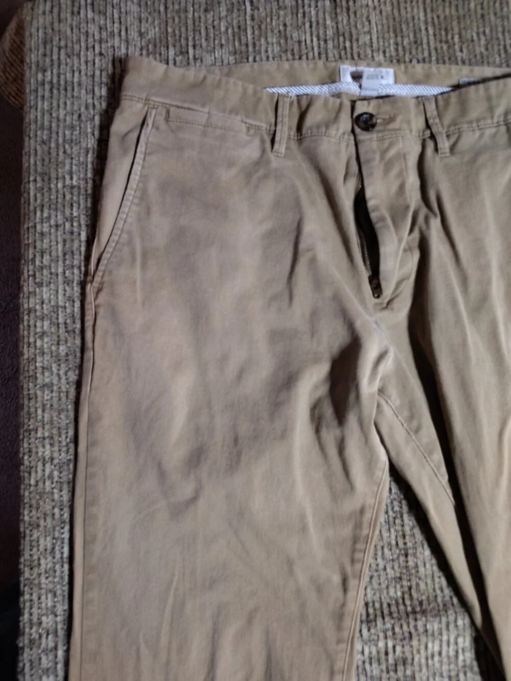 Men's Mens GOOD FELLOW 34 x 32 Tan Straight Khaki Pants Cotton Stretch